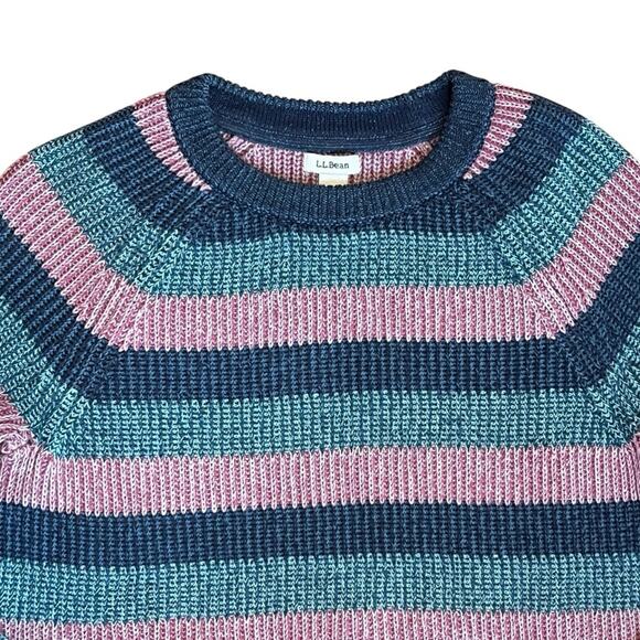 L.L. Bean Women’s Sz S Pink Blue Stripe Pullover Sweater Coastal Cotton - Picture 3 of 10